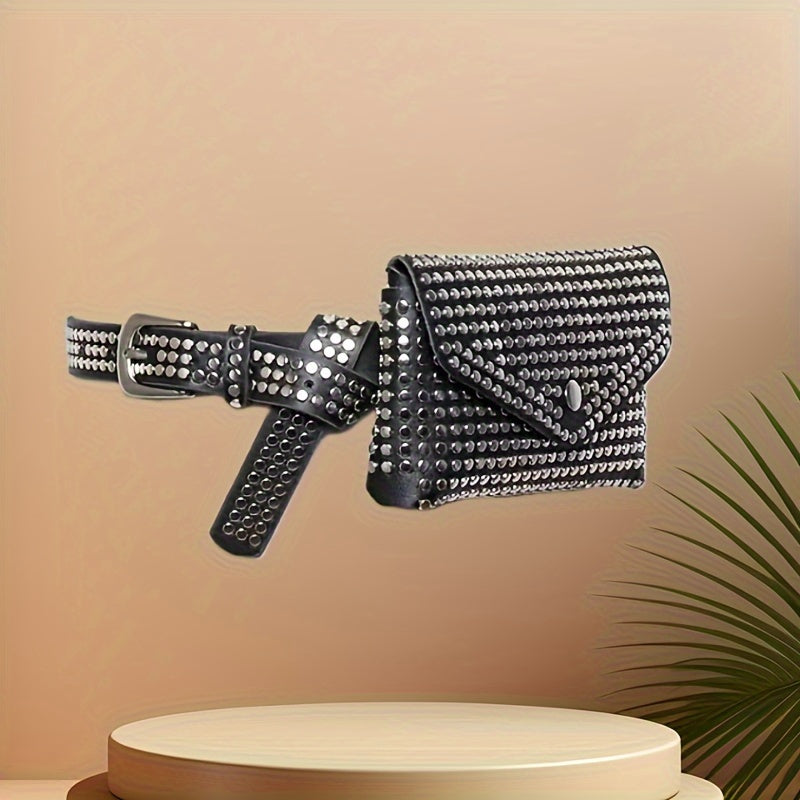 Mini Rivet Belt Bag - Edgy Punk Rock Inspired Design, Compact Waist Pouch Phone Holder, Adjustable Strap for Customized Fit - Elevate Your Style with This Fashionable Accessory for Outfit Enhancement