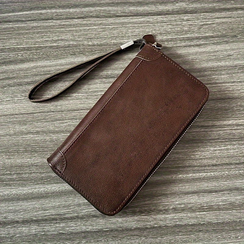 Men's Genuine Leather Handbag With Slots For Cards, Portable Lightweight Clutch Bag For Daily Commute & Going Out