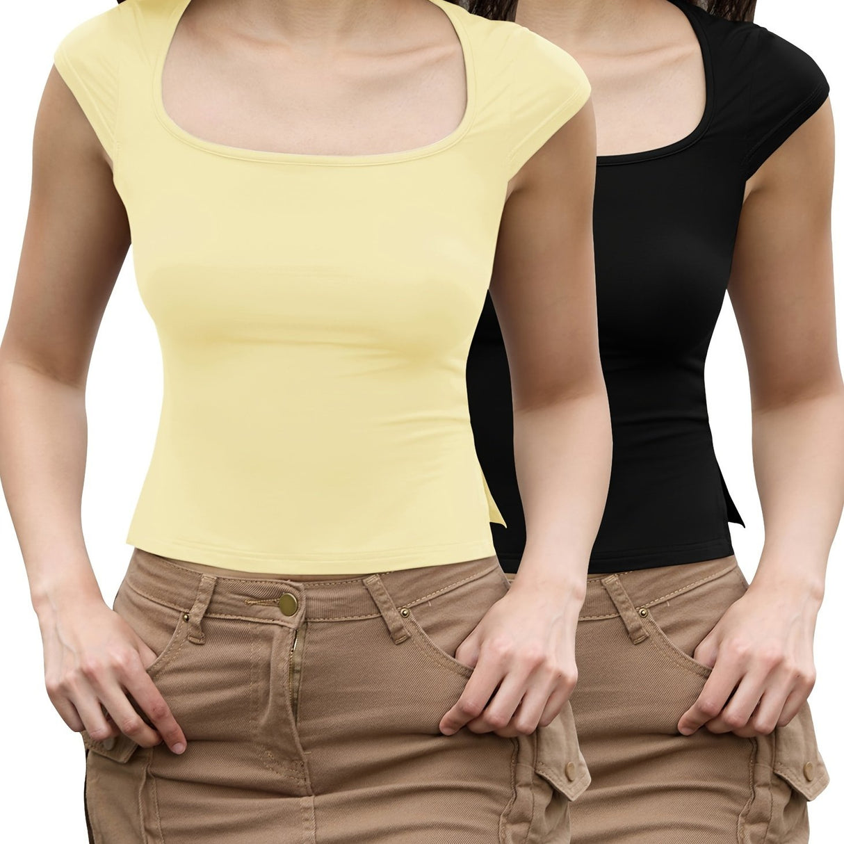 2-Park Short Sleeve Tight Shirts For Women Sexy Going Out Crop Tops Summer Basic Cute Slim Fit T-Shirts