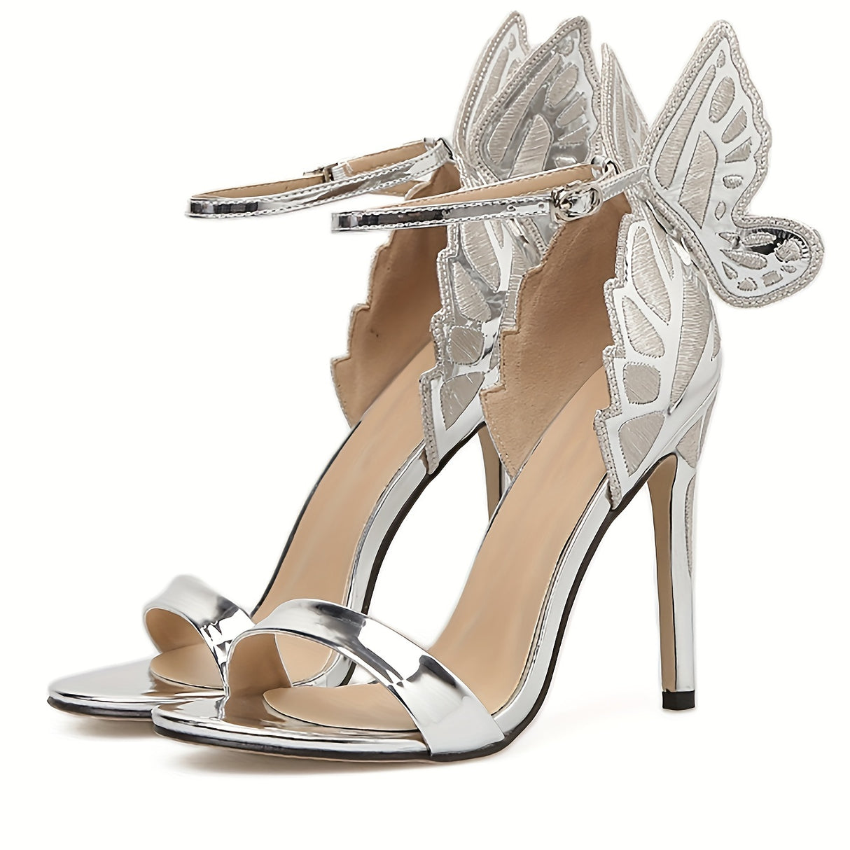 Chic Champagne Butterfly High Heels for Women - Open Toe, Ankle Strap Stiletto Sandals with Faux Cover & Rubber Sole - Perfect for Weddings, Parties & Special Occasions