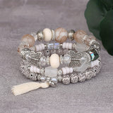 3pcs/set Vibrant Bohemian Butterfly Pendant Tassel Beaded Elastic Multi-Layer Acrylic Bracelets - Stylish Boho Accessories for Men and Women - Perfect Daily Decoration, Gift for Family, Friends, Boyfriends, and Girlfriends on