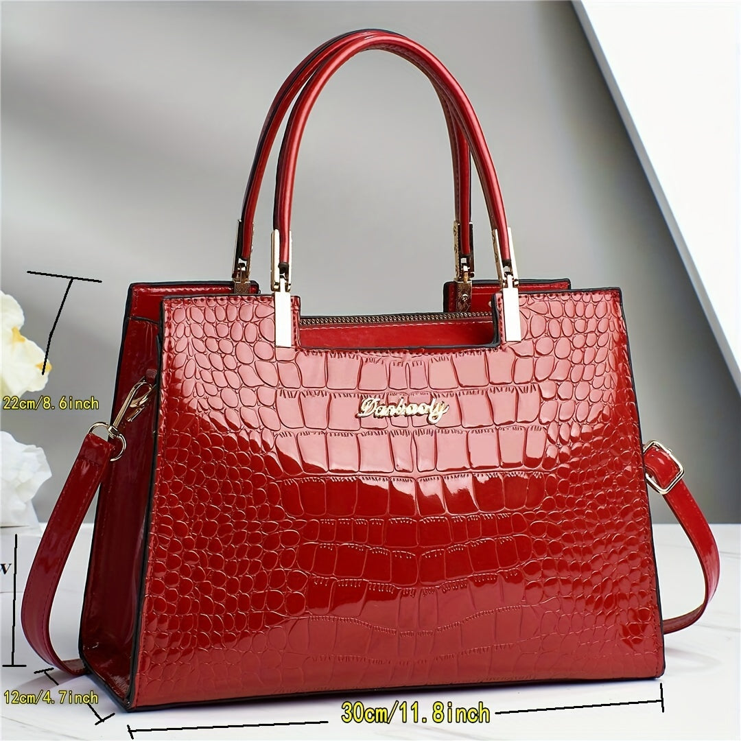 1pc Elegant Crocodile Pattern Leather Handbag, Multifunctional Crossbody Bag with Versatile Design for Women's Outdoor Travel