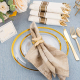 840pcs Gold Plastic Dinnerware set Include Wrapped Plastic Gold Silverware, Clear and Gold Plastic Plates, Disposable Cutlery Clear Plates with Gold Trim for Parties, Birthday Gifts 120Guests