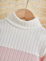 Girls Splicing Ribbed Knit Turtleneck Dress Kids Clothes Party Gift 3-8y