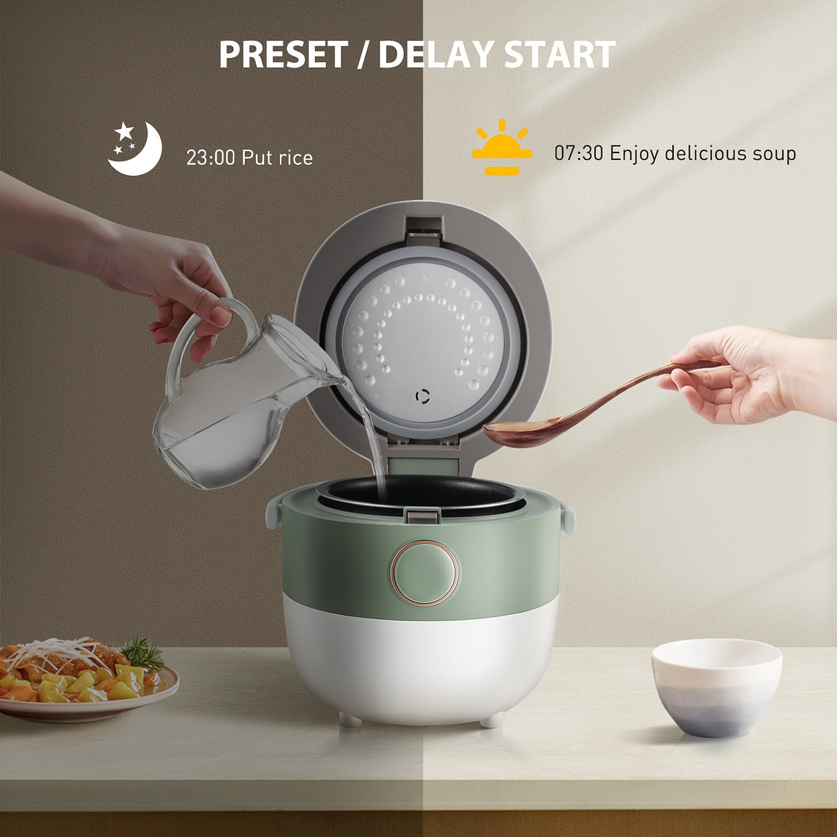 Bear Rice Cooker 3 Cups (Uncooked), 3D Heating And Fuzzy Logic, Healthy Nonstick Small Rice Cooker, PFAS-Free, Touch-Screen, For White/Brown Rice Quinoa Oatmeal Soup, 1.6L White