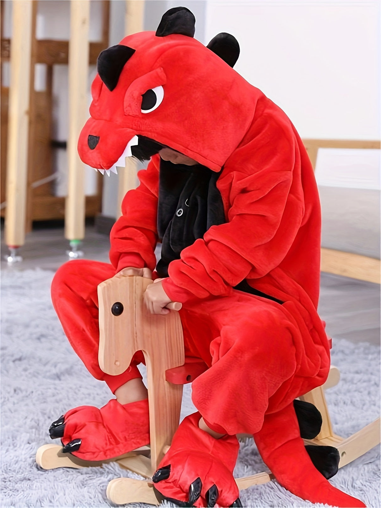1pc Boys Cozy Dinosaur Hooded Jumpsuit For Halloween Parties, Boys Clothes