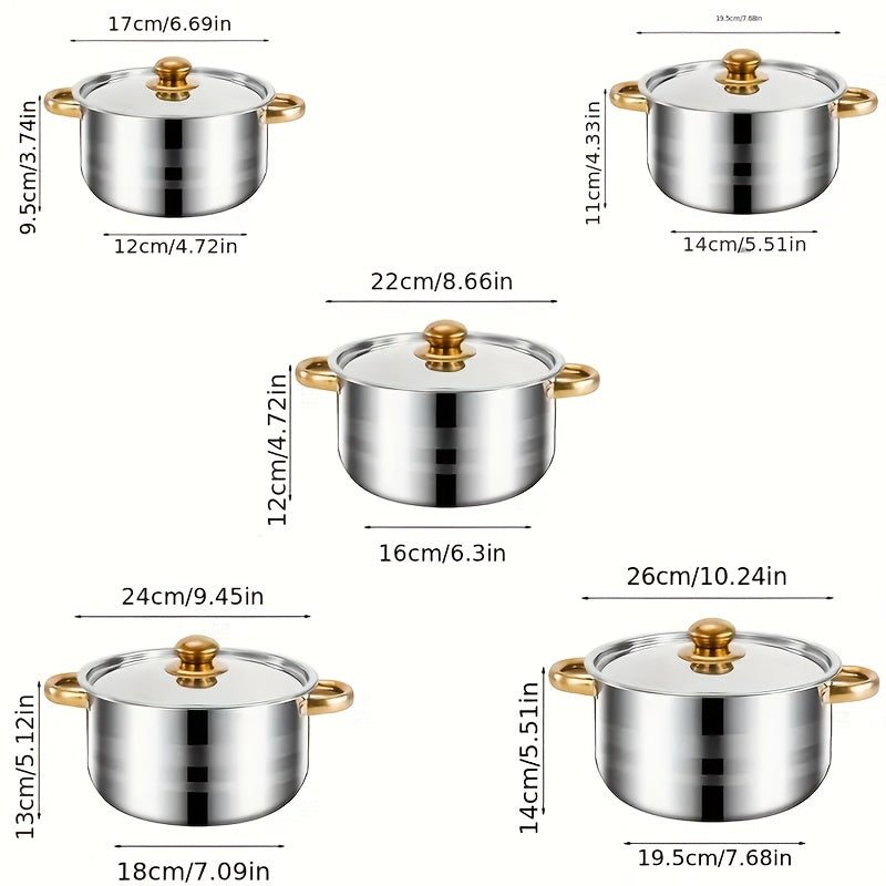 10 Pieces Stainless Steel Pot Set With Lid, Colorful Soup Pot Combination, 5-piece Pot Set And 5-piece Pot Lids , Cooking Pot, Soup Pot, Capped Pot Set, Boxed Pot Set, Cooking Pot Set, Kitchen Tools, Ideal Gift For Housewarmi