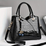 2022 Newest Trendy Women'S Faux Crocodile-Texture Handbag with Cherry Pendant - Stylish Black And Red Shoulder And Handbag, Zip Closure, Polyester Lining, Edge Paint Detail, Handbag|Chic Handbag|Zippered Bag