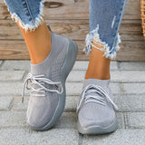 Women's Knit Sports Shoes, Solid Color Lace Up Low Top Running Shoes, Casual Outdoor Sneakers