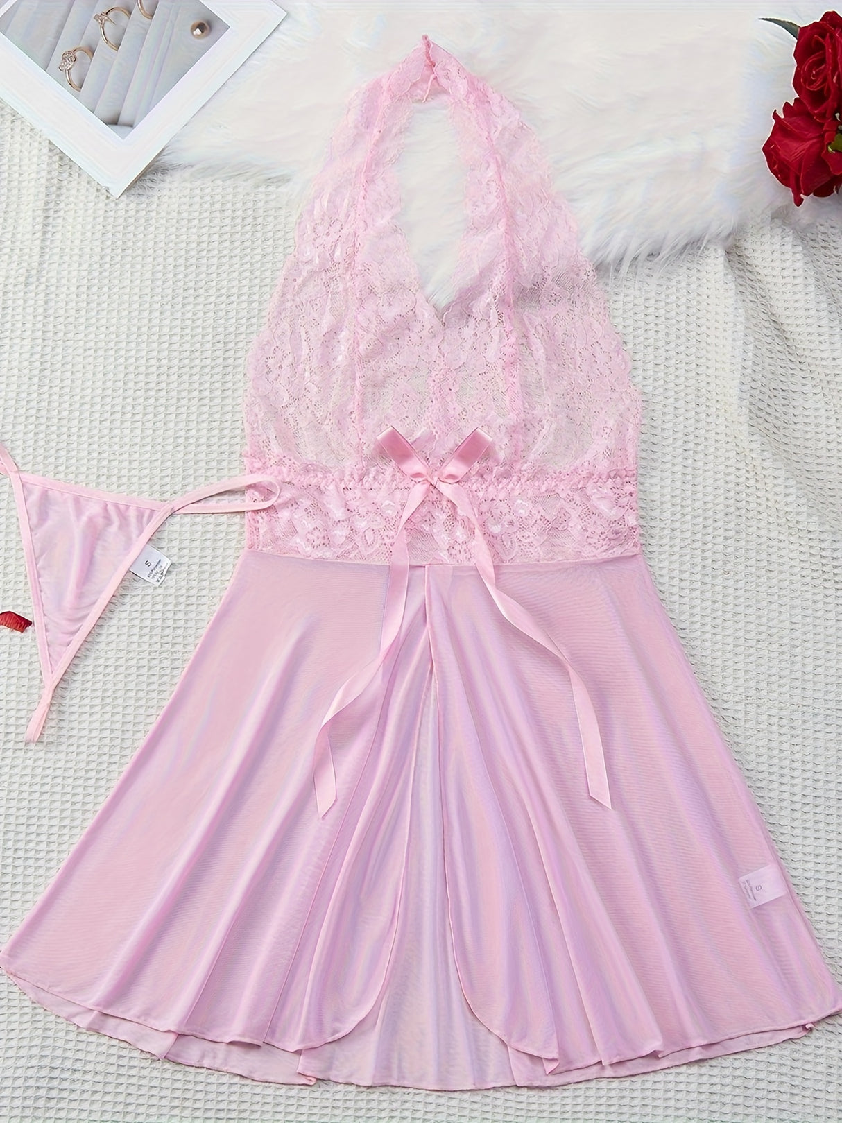 Elegant V-Neck Lace Halter Sleep Dress for Women - Sexy, Semi-Sheer Straight Skirt Nightgown with Micro Elasticity, Perfect for All Seasons