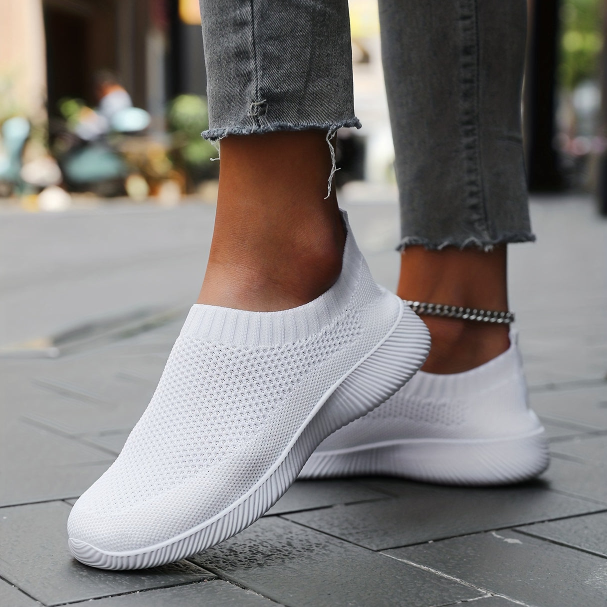 Women's Solid Color Flying Woven Sneakers, Casual & Breathable Slip On Outdoor Shoes, Lightweight Low Top Running Shoes plus size