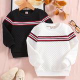 2pcs Boys Casual Striped Creative Textured Pullover Sweatshirt, Long Sleeve Crew Neck Tops, Kids Clothes Outdoor
