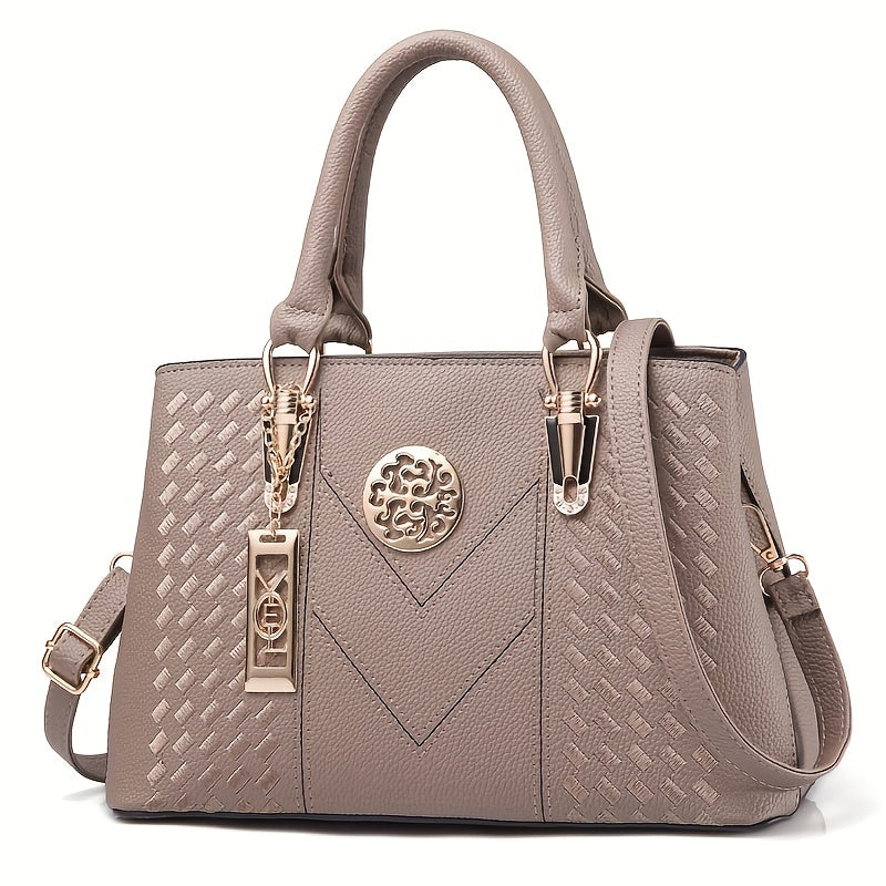 Elegant Embroidery Detail Tote Bag, Women's Top Handle Satchel Purse, Fashion Large Capacity Crossbody Bag