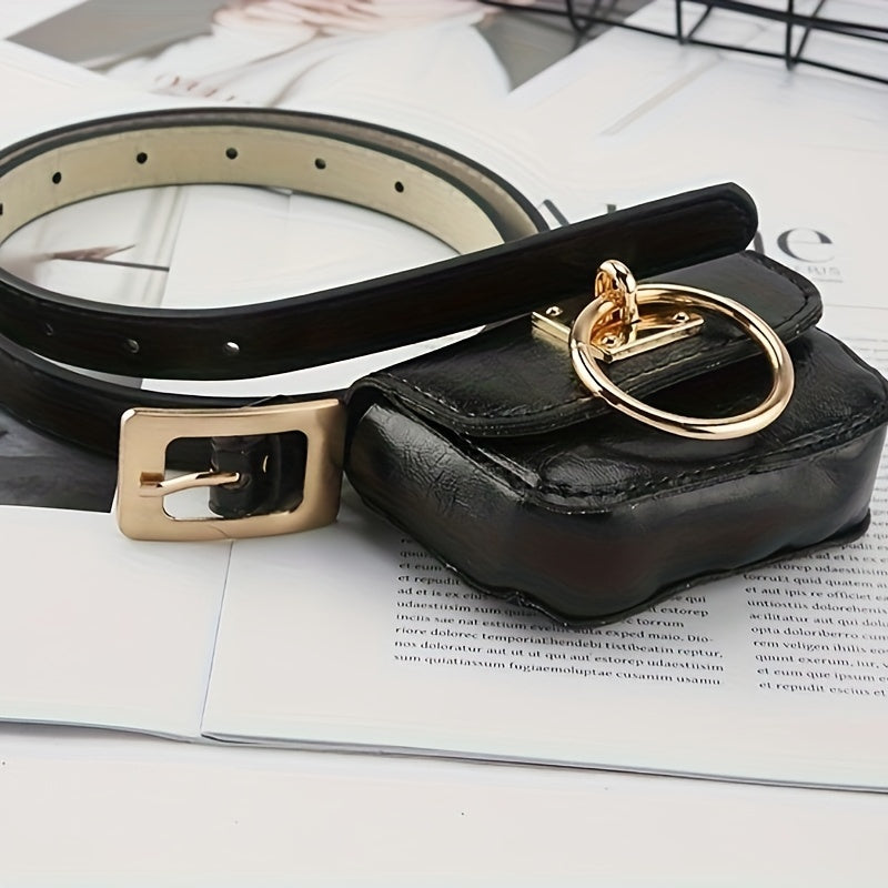 Womens Stylish Black PU Belt Bag - Trendy Crossbody & Waist Purse - Versatile Fanny Pack, Evening Clutch, Mini Handbag - Detachable, Adjustable, Secure - Fashion Accessory for Chic Style