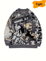 ANDREILEE Street Style Knit Pullover Sweater for Men - Crew Neck, Long Sleeve, Cartoon Pattern, Viscose Blend, Medium Stretch, Regular Fit, Casual Hip-Hop Fall/Winter Knitted Jumper - For Men - Suitable for Fall/Winter - Perf