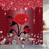 1/3/4pcs Diamond Butterfly Rose Pattern Shower Curtain Set - Waterproof, Non-Slip, Decorative Bathroom Essentials with Bath Mat, Toilet Cover Pad, U-Shaped Mat, and Hooks - Complete Home Bathroom Decor Solution