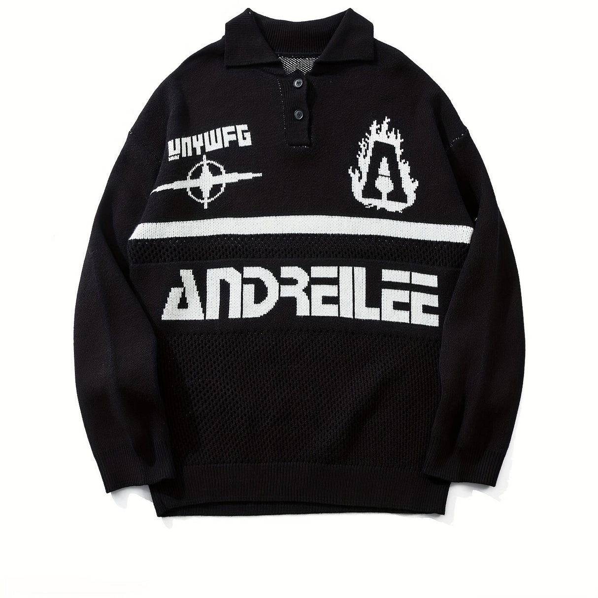 ANDREILEE Fall/Winter Casual Knit Pullover Sweater for Men - Polyamide Polyester Viscose Blend, Crew Neck, Long Sleeve, Regular Fit with Medium Stretch, Alphabetic Print, High Street Fashion