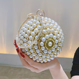 Glamorous Faux Pearl & Rhinestone Ball Clutch - Sparkling Evening Handbag for Weddings, Proms & Parties - Womens Fashion Purse