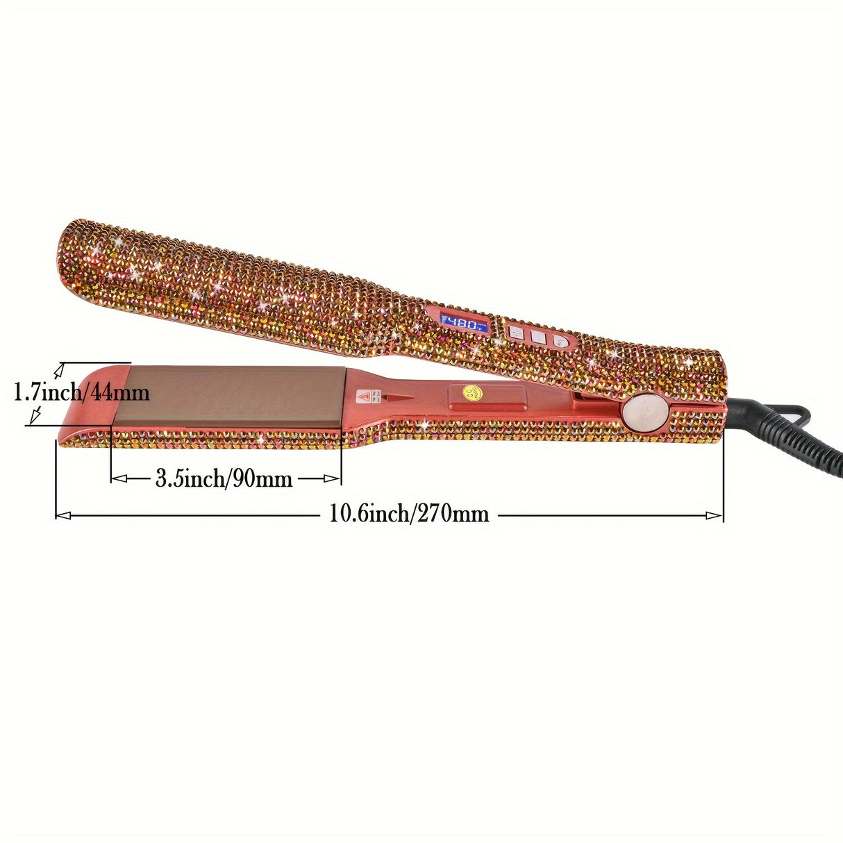 Hair Straightener, Crystal Rhinestone Decor Professional Hair Straightener Flat Iron, 1.7 Inch Titanium Flat Iron Straightening Iron, High Heat 480 °F, Bling Titanium Hair Flat Iron
