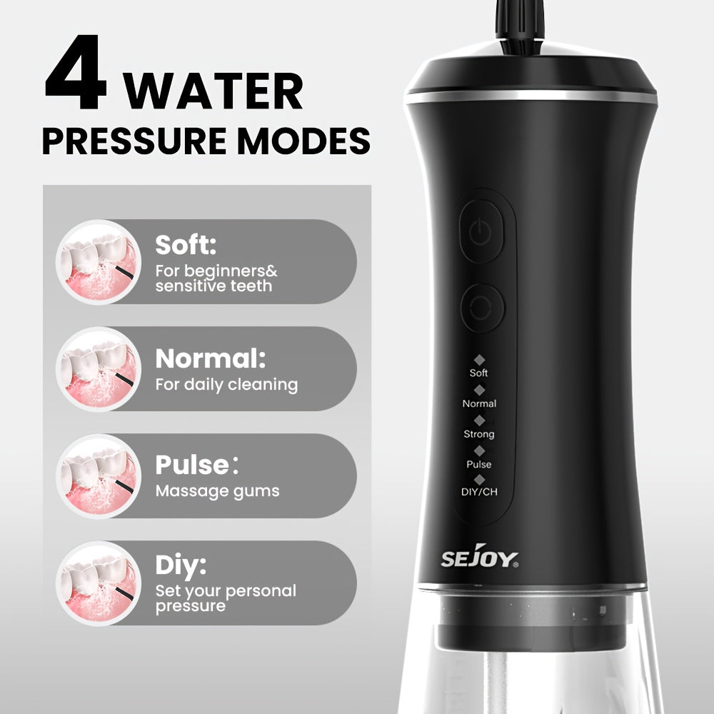 Sleek Cordless Water Flosser & Electric Toothbrush Combo - 11.83oz Large Water Tank, USB Rechargeable, Includes 8 Dental Tips & 7 Brush Replacements, Ergonomic Black Design for Easy Oral Care at Home or Travel, Home Dental Fl