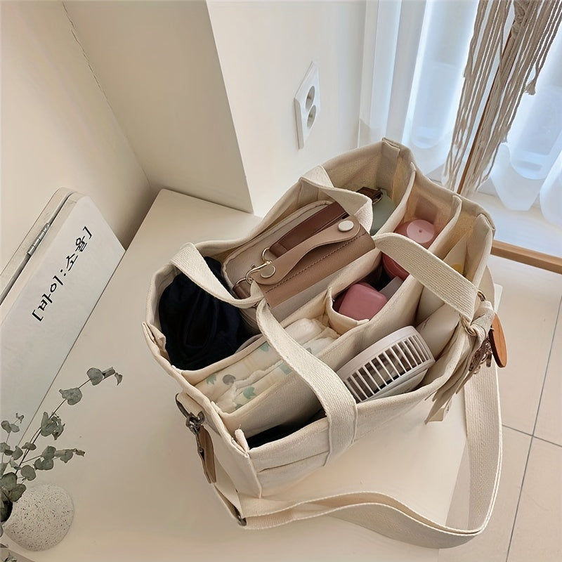 Canvas Tote Bag With Seperations, Durable Lightweight Shoulder Bag, Casual Practical Commuter   Bag