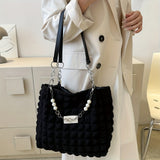 Pleated Bubble Shoulder Bag, Aesthetic Cloud Ruched Tote Bag, Fashion Soft Handbag For Women