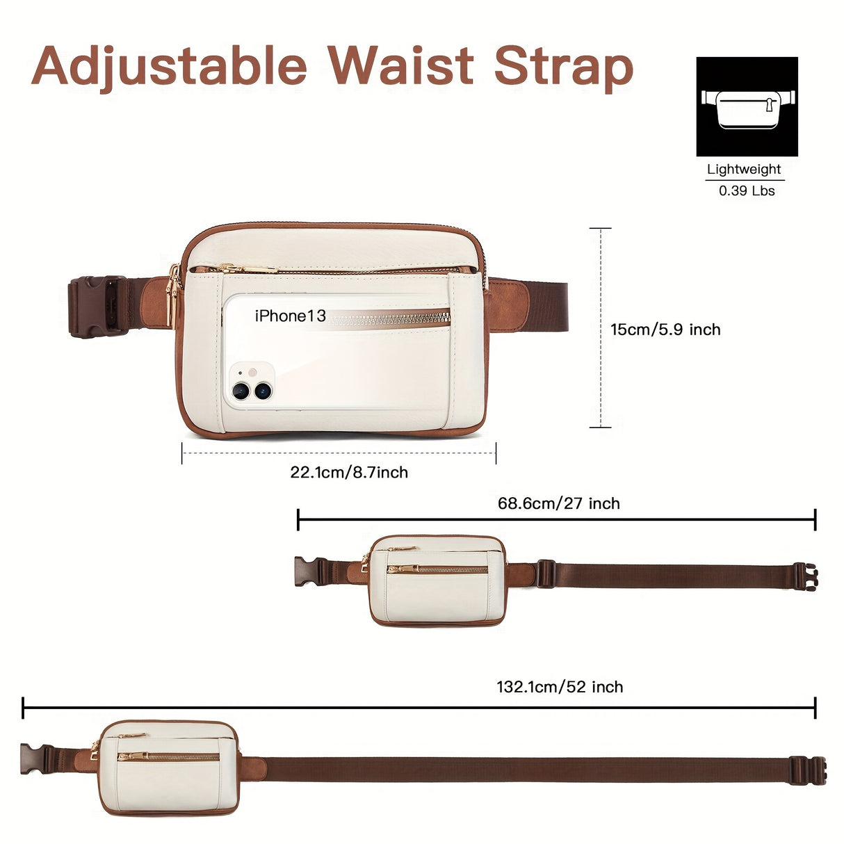 [Synthetic Leather Fanny Pack] 1pc Synthetic Leather Women's Casual Fanny Pack - Adjustable Strap Crossbody Belt Bag with Zipper Closure and Lining, Solid Color Waist Bag
