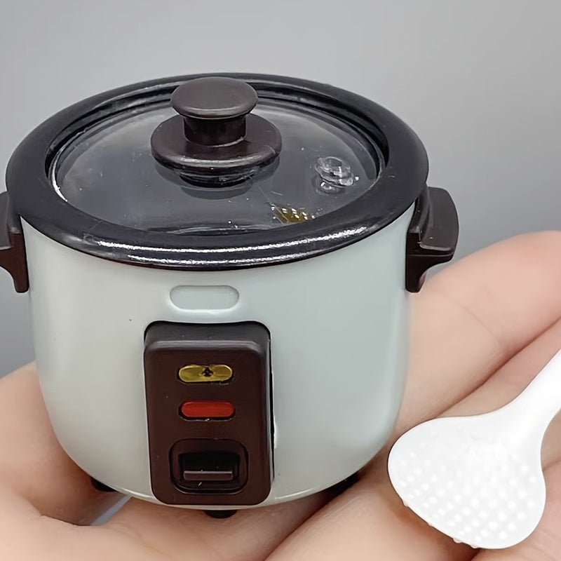 Play House Toy Simulation Mini Rice Cooker With Rice Spoon, Funny Model Room Decoration