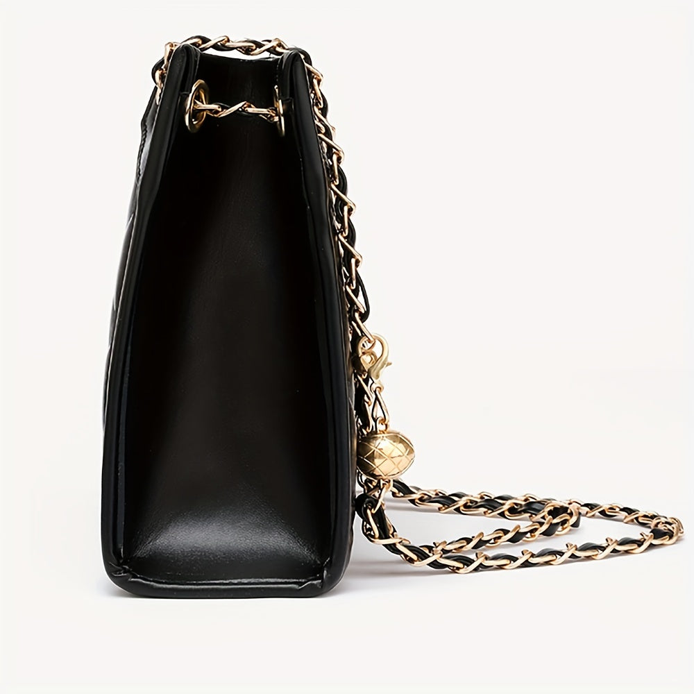 Luxury Quilted Faux Leather Tote Bag For Women With Adjustable Chain Strap, Classic Crossbody Handbag For Daily Outfits