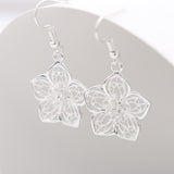 Boho Hollow Flower Shape Earrings Vintage Silver Plated Jewelry For Women