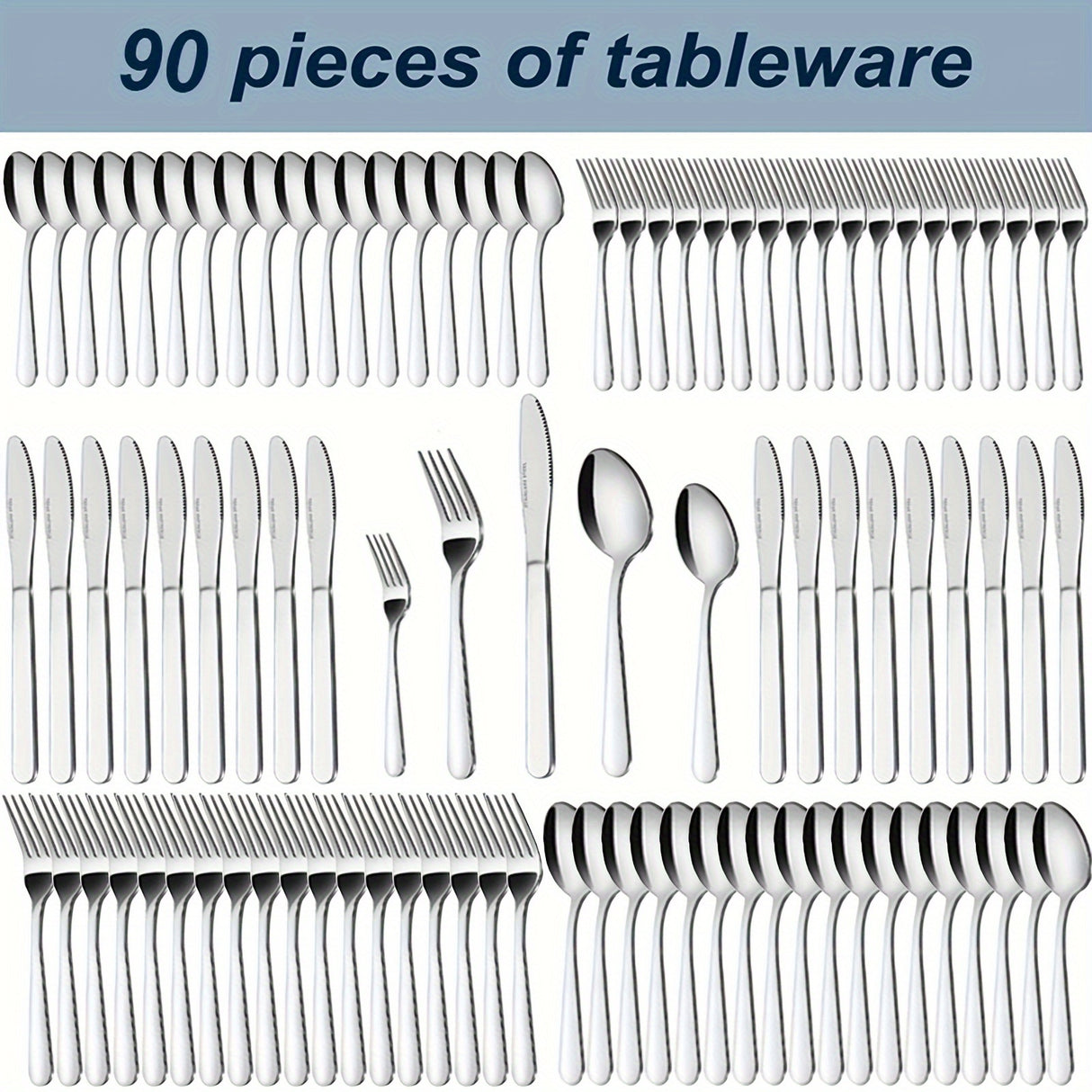 60/90pcs Stainless Steel Tableware, Western Dining Silverware, Steak Knife, Salad Fork, Coffee Dessert Spoons, Cutlery Set with Gift Box for 12 Persons, Dishwasher Safe, Kitchen Accessories,Halloween,Weddings