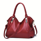 Durable Womens Large Capacity PU Leather Handbag - Stylish Textured Solid Color Shoulder Bag - Perfect Commuter Hobo Style for Work or Everyday