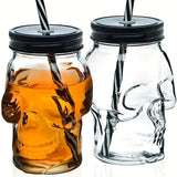 1pc Skull Mason Jar Mug Glass With Lid And Straw, Halloween Decoration, Drinking Glass for restaurants/hotels