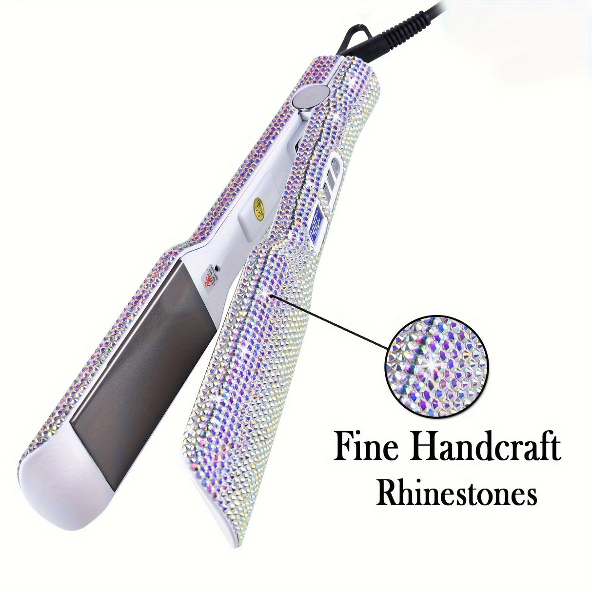 Hair Straightener, Crystal Rhinestone Decor Professional Hair Straightener Flat Iron, 1.7 Inch Titanium Flat Iron Straightening Iron, High Heat 480 °F, Bling Titanium Hair Flat Iron