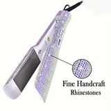 Hair Straightener, Crystal Rhinestone Decor Professional Hair Straightener Flat Iron, 1.7 Inch Titanium Flat Iron Straightening Iron, High Heat 480 °F, Bling Titanium Hair Flat Iron