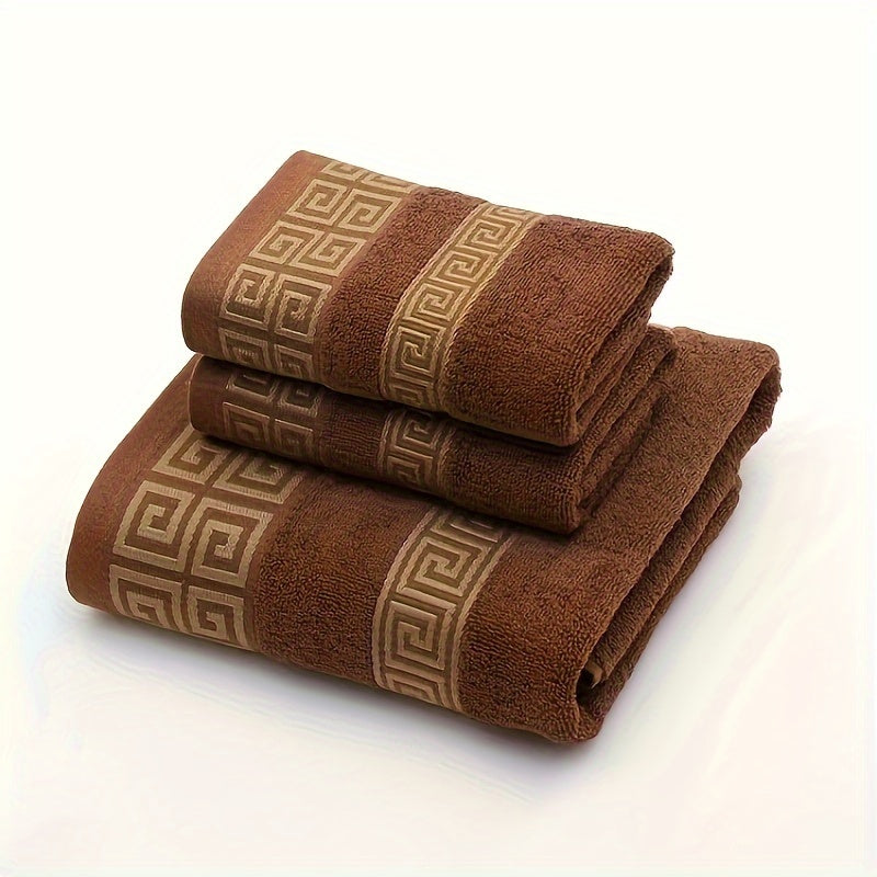 3-Piece Cotton Towel Set - Contemporary Embroidered Design, Super Absorbent Knit Fabric Bath and Hand Towels, Space-Themed 400 GSM Luxury Bathroom Essentials (1 Bath Towel, 2 Hand Towels)