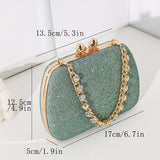 Shimmering Heart Glam Clutch Bag - Studded Chain & Metal Detail - Versatile Evening Wear for Banquets & Parties - Durable PU Material