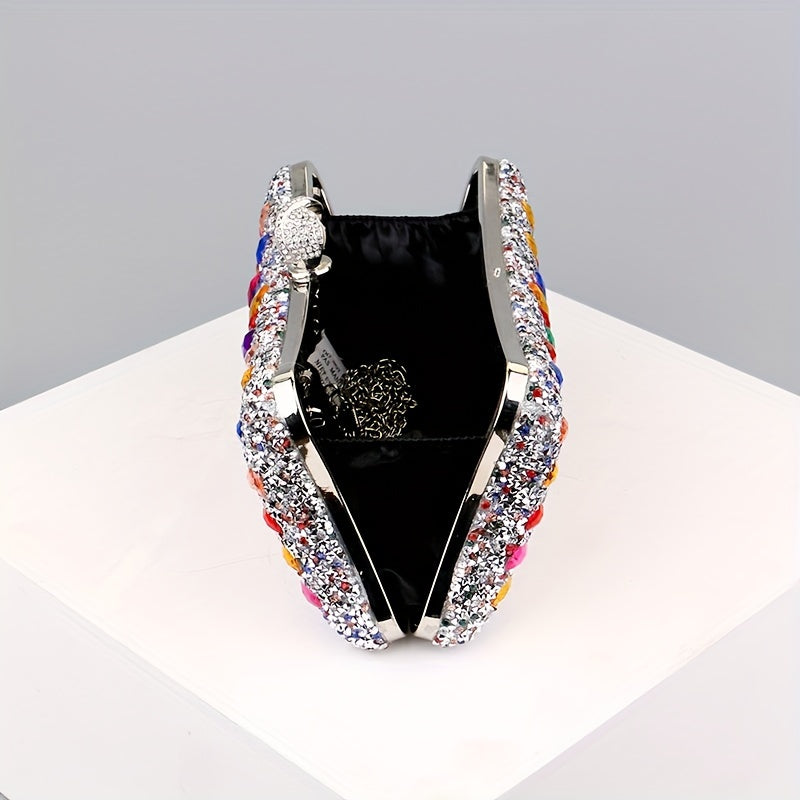 Luxury Evening Clutch Bag, Dual-Sided Multi-Color Fashion Glitter Purse, For Women, Party Wedding Banquet, Versatile Chain Shoulder Bag