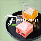 1pc Adorable Kawaii Glass Milk Carton Mug - 12 Oz Microwave Safe, Reusable, BPA-Free, Square-Shaped, Recyclable, Multipurpose Cup with Strawberry, Peach, Avocado, and Banana Print for Breakfast and Coffee