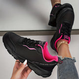 Women's Black Non-slip Sneakers, Casual Lace Up Faux Leather Running Shoes, Lightweight Outdoor Jogging Shoes