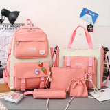 New Ins Canvas Large-capacity Backpack, Small Fresh Contrasting Color School Bag