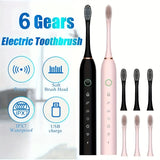 Electric Toothbrush With 6 Modes And A Smart Timer, Suitable For Both Men And Women, Rechargeable USB Electric Toothbrush, Whitening Oral Hygiene, 4/8 Replacement Heads, Sensitive Gums And Teeth Special Soft Toothbrush