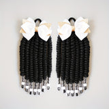 2pcs Delicate Kids Ponytail Extensions, Braids With Beads, Sweet Hair Extension With Elastic Tie, Twist Ponytails With Hair Bows Butterflies, Cute Pigtail, Beautiful Wig For Girls Casual Leisure Party Supplies, Gift Stage Per