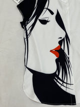 Plus Size Casual Blouse, Women's Plus Figure Print Cap Sleeve Turn Down Collar Blouse