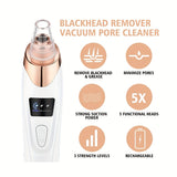 Blackhead Remover Pore Vacuum - Electric Facial Pore Cleaner Acne White Head Pimple Extractor Rechargeable Blackhead Removal Tool - 3 Suction Power, 5 Probes For Women & Men