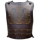 5Pcs Set Viking Fenrir Embossed Buckle Belt and Belt Bag with Viking Warrior Chest Armor and Viking Vegvisir Embossed Bracer, Retro Renaissance Faux Leather Warrior Set for Ren Faire