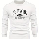 NEW YORK Print All Match Knitted Sweater, Men's Casual Warm Mid Stretch Crew Neck Pullover Sweater For Men Fall Winter