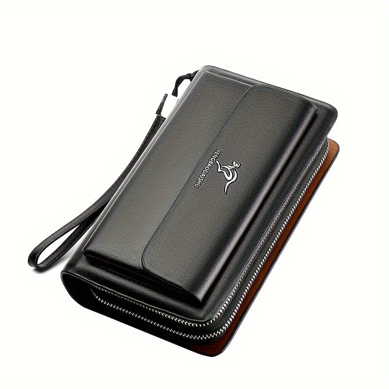 1pc Men's Business Clutch Bag, Double Zipper Long Wallet, Large Capacity Wallet