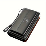 1pc Men's Business Clutch Bag, Double Zipper Long Wallet, Large Capacity Wallet