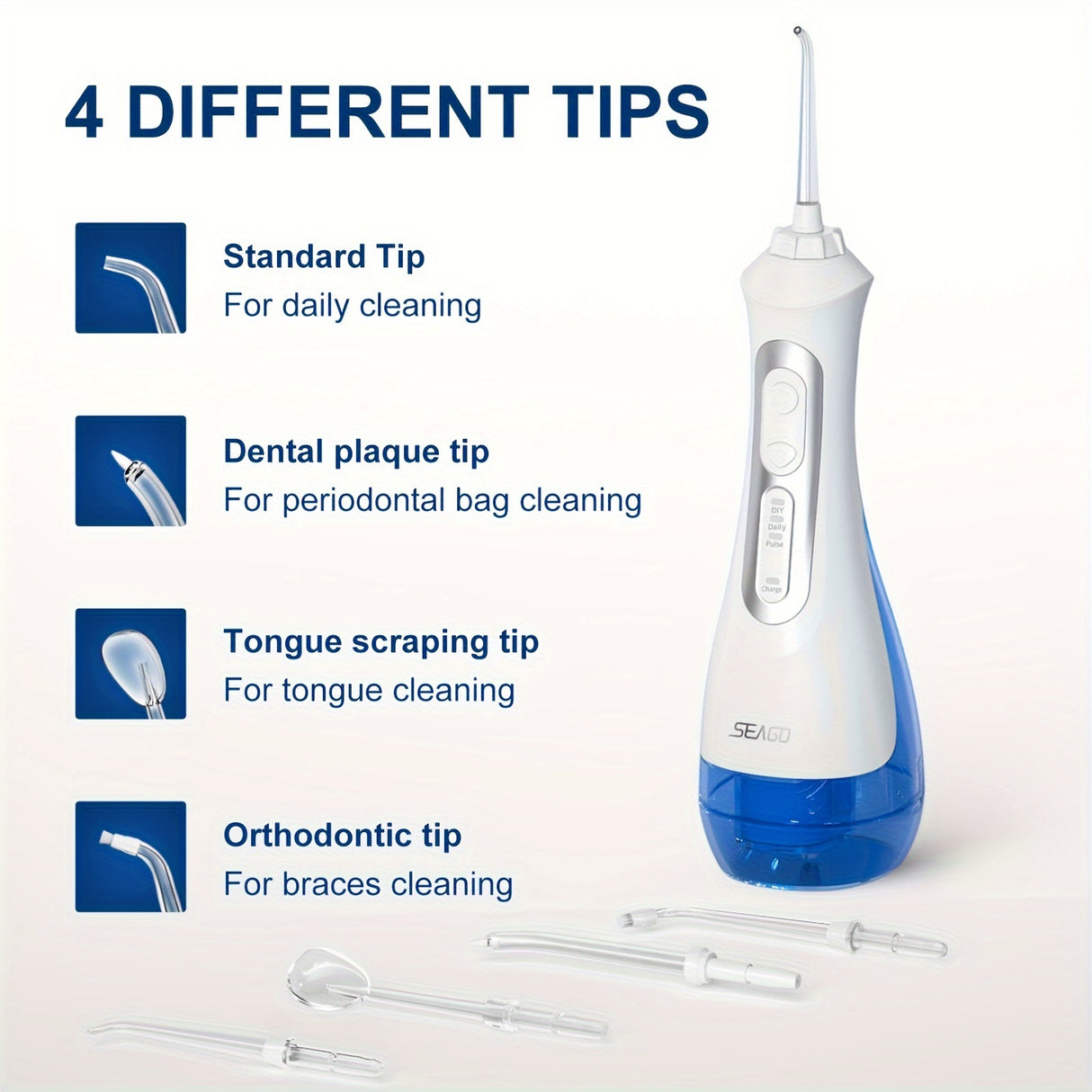 [Electric Toothbrush Water Floss Combo] 8 Brush Heads Rechargeable Electric Toothbrush - Water Floss Combination Kit with 5 Nozzles, Oral Doucher, White Home Kit